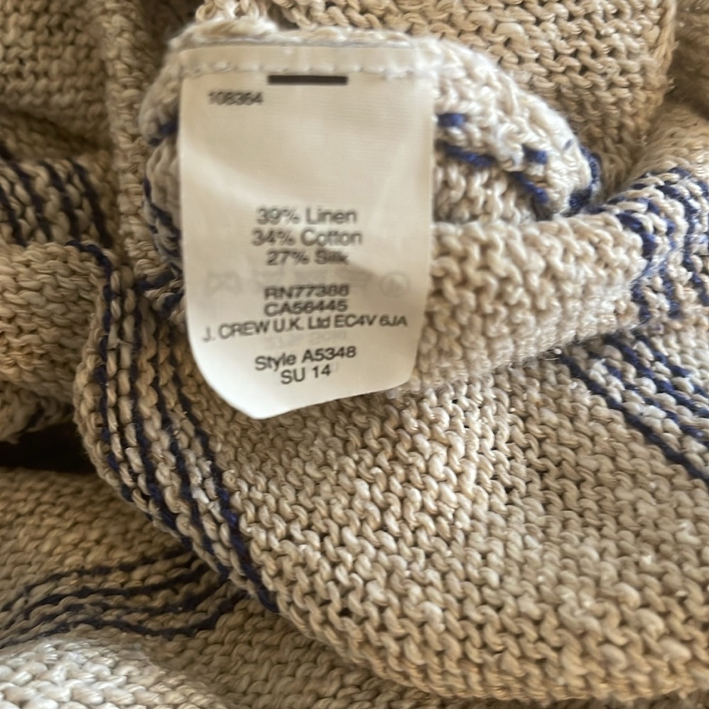 ❤️ Madewell Cabin Stripe Natural x Navy Linen and Silk Blend Sweater - Picture 4 of 8